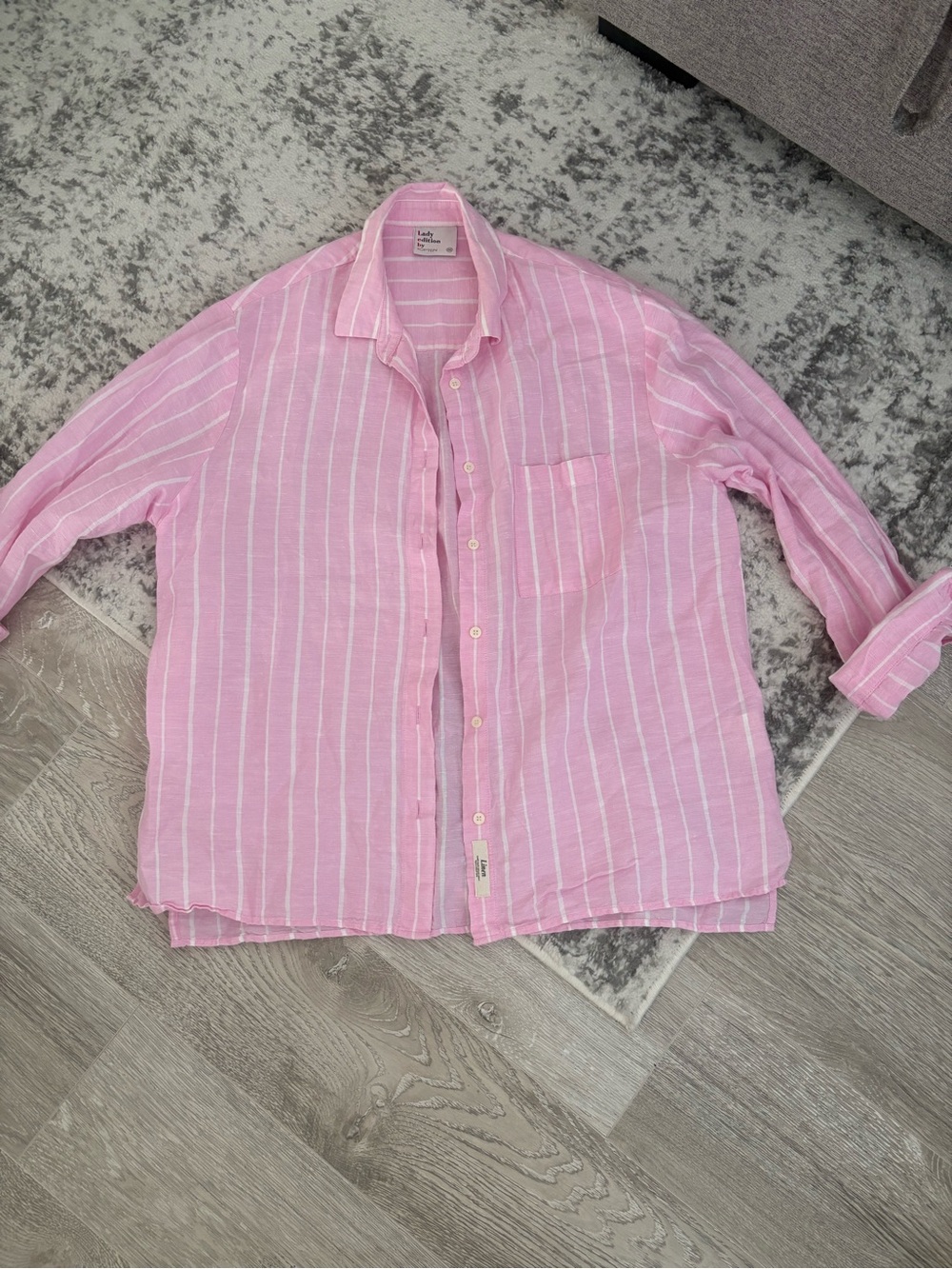 Pink and White Striped Linen Button Shirt